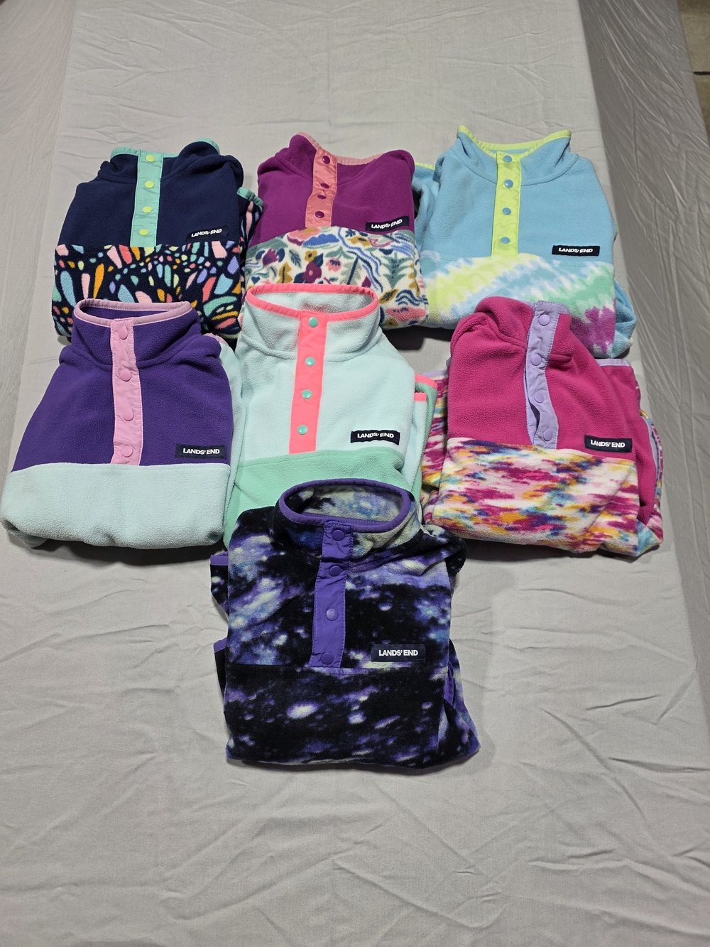 Lands' End Kids' Fleece Snap Pullover Top - Assorted Pink, Purple, Aqua & Blue.